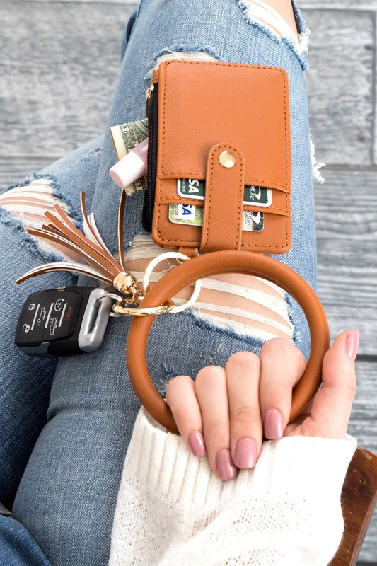 Key Ring Bracelet Wallet ID Slots & Zip Up Pouch - Rara Boutique 