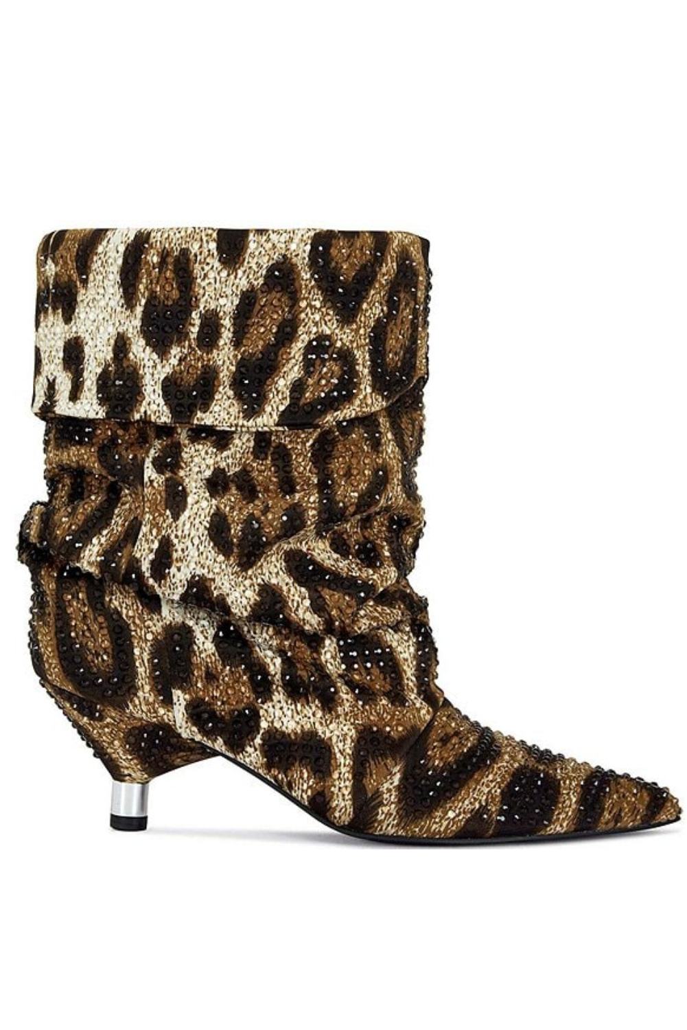Leopard Print Rhinestone Kitten Heel Slouchy Booties - Azalea Wang - RARA Boutique 
