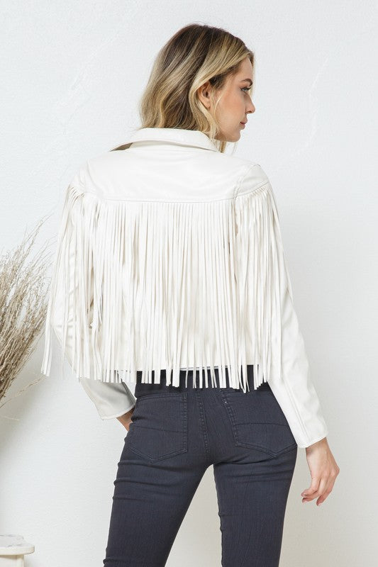 Faux Leather Moto Fringe Jacket - RARA Boutique 