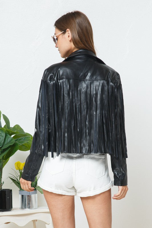 Faux Leather Moto Fringe Jacket - RARA Boutique 