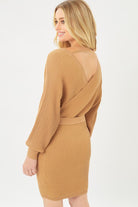 Off Shoulder Belted Wrap Ribbed Knit Dress - RARA Boutique 