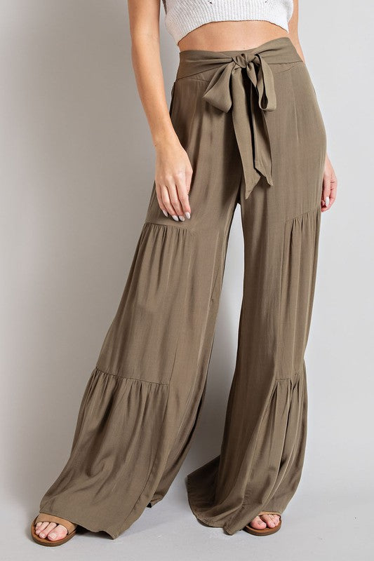Tiered Wide Leg Pants with Waist Tie - eesome - Rara Boutique 