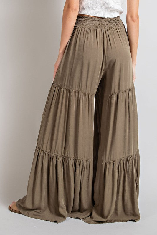 Tiered Wide Leg Pants with Waist Tie - eesome - Rara Boutique 