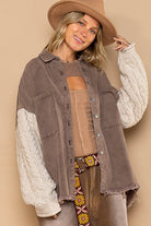 Contrast Sweater Sleeve Button Down Shacket - POL - RARA Boutique 