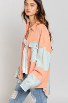 Frayed Edge Color Block Denim Shacket - POL - RARA Boutique 