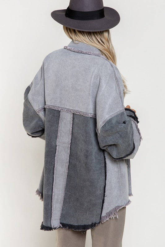 Frayed Edge Color Block Denim Shacket - POL - RARA Boutique 