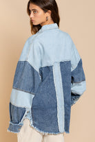 Frayed Edge Color Block Denim Shacket - POL - RARA Boutique 