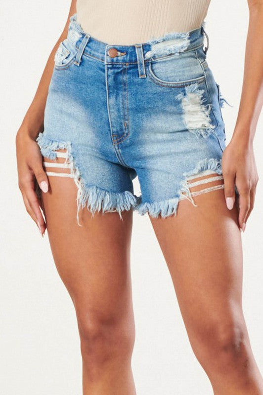 Distressed Vintage Wash Denim Shorts - Vibrant M.i.U - RARA Boutique 