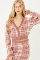 Solid Plaid Snug Waist Casual Cropped Cardigan - RARA Boutique 