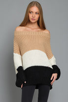 Off the Shoulder Color Block Sweater - RARA Boutique 