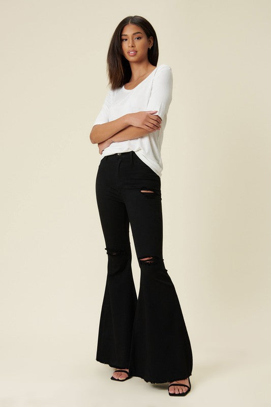 High Rise Distressed Flare Jeans - Vibrant M.i.U - RARA Boutique 