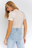 Short Sleeve Front Criss Cross Print Knit Top - RARA Boutique 