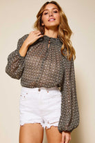 Long Sleeve Chiffon Smocked Printed Top - Rara Boutique 