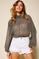 Long Sleeve Chiffon Smocked Printed Top - Rara Boutique 