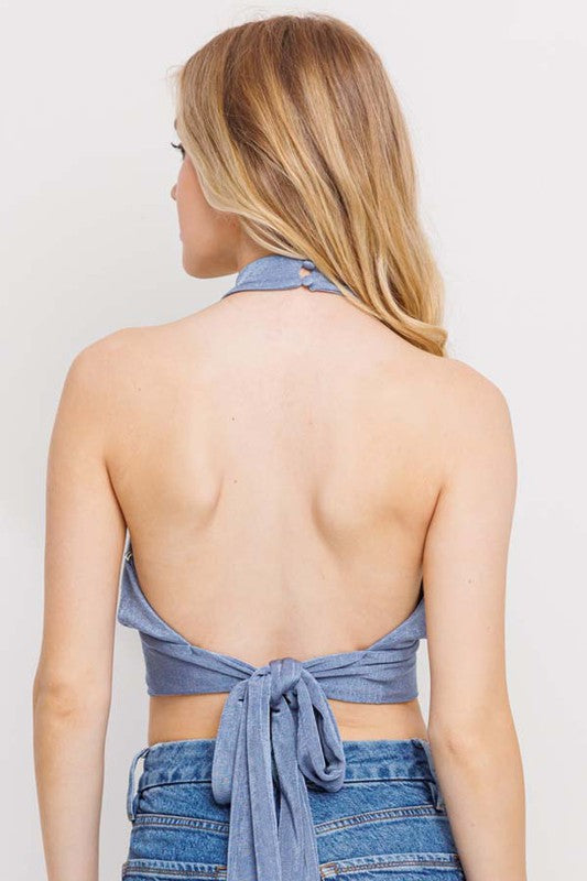 Slinky Tie Back Halter Crop Top - RARA Boutique 