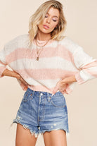 Block Striped Cropped Knit Sweater - RARA Boutique 