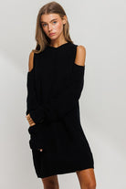 Cold Shoulder Long Sleeve Mini Sweater Dress - RARA Boutique 