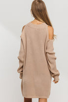 Cold Shoulder Long Sleeve Mini Sweater Dress - RARA Boutique 