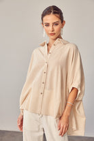 Striped Button up Shirt with Dolman Sleeves - RARA Boutique 