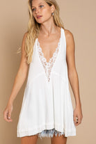 Sleeveless Deep V-neck Mini Dress with Lace Front - RARA Boutique 