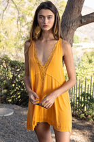 Sleeveless Deep V-neck Mini Dress with Lace Front - RARA Boutique 