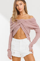 Off the Shoulder Twist Front Sweater Top - RARA Boutique 