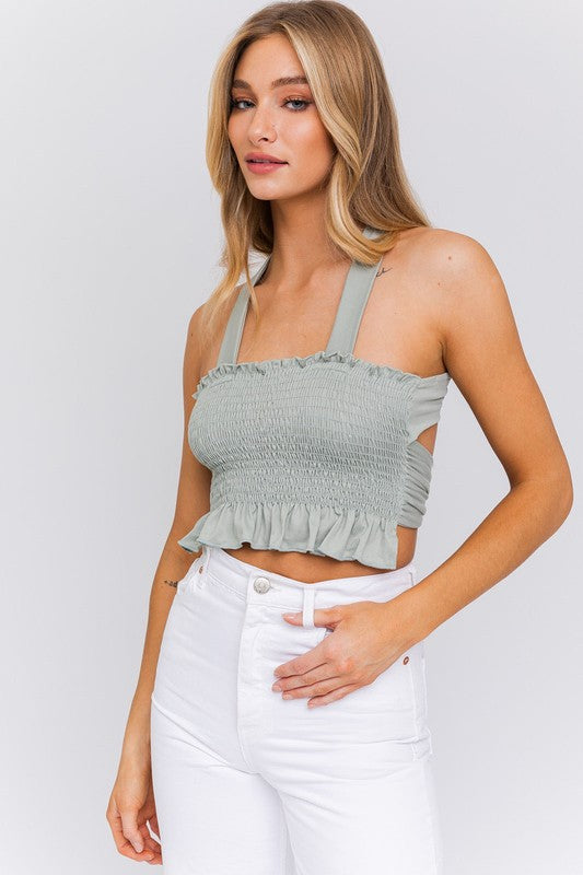 Smocked Open Back Tank  Top - RARA Boutique 