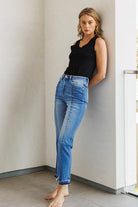 High Rise Crop Straight Leg Jeans With Uneven Hem - RARA Boutique 