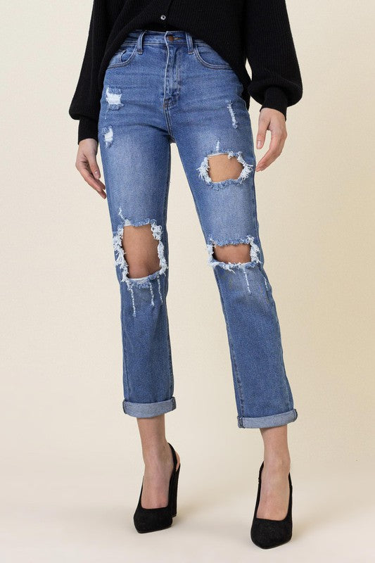 Distressed Boyfriend Jeans - Vibrant M.i.U - RARA Boutique 