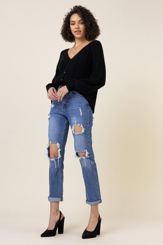 Distressed Boyfriend Jeans - Vibrant M.i.U - RARA Boutique 