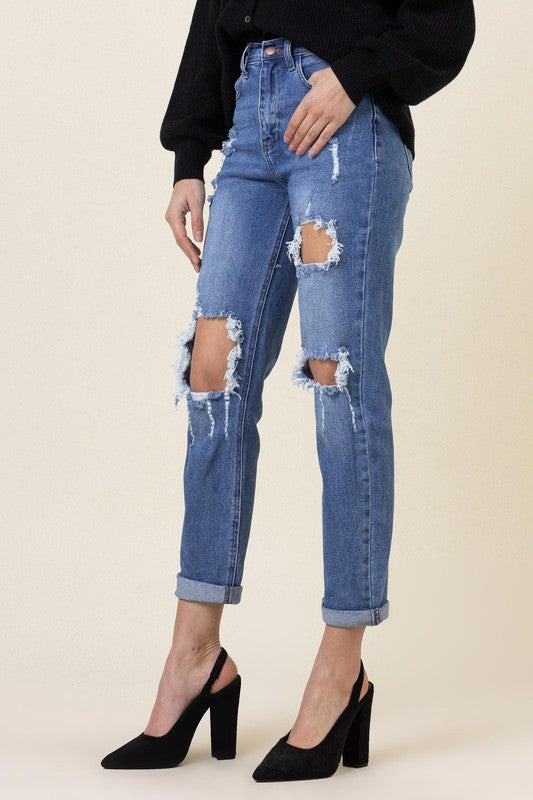 Distressed Boyfriend Jeans - Vibrant M.i.U - RARA Boutique 