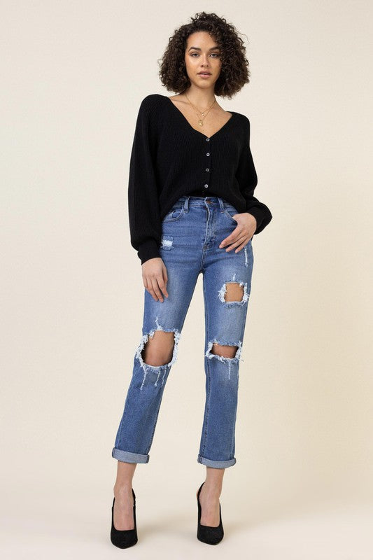 Distressed Boyfriend Jeans - Vibrant M.i.U - RARA Boutique 