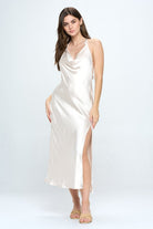 Satin Draped Halter Neck Dress - RARA Boutique 