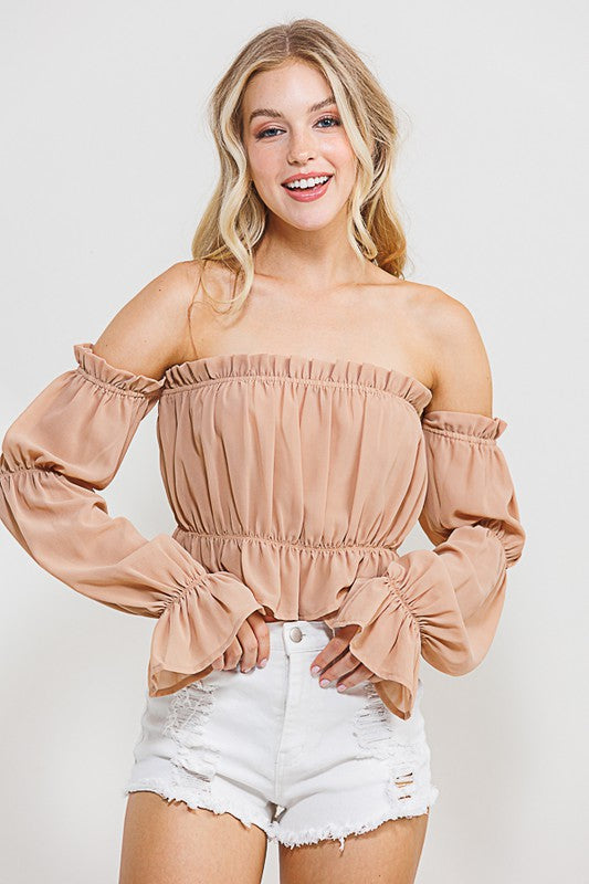 Long Sleeve Off The Shoulder Wooldobby Top - Rara Boutique 