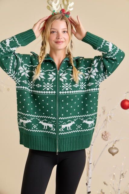 Christmas Faire Isle Knit Sweater Jacket - Main Strip - RARA Boutique 
