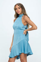 Halter Neck Satin Mini Dress - RARA Boutique 