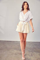 Fringe Trim Hem Shorts - RARA Boutique 