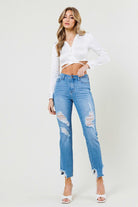 Mid Rise Straight Leg Shark Bite Ankle Jeans - Vibrant M.i.U - RARA Boutique 