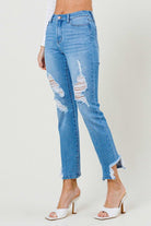 Mid Rise Straight Leg Shark Bite Ankle Jeans - Vibrant M.i.U - RARA Boutique 