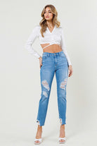 Mid Rise Straight Leg Shark Bite Ankle Jeans - Vibrant M.i.U - RARA Boutique 