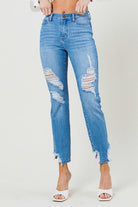 Mid Rise Straight Leg Shark Bite Ankle Jeans - Vibrant M.i.U - RARA Boutique 