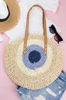 Evil Eye Straw Circle Tote - Rara Boutique 