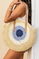 Evil Eye Straw Circle Tote - Rara Boutique 