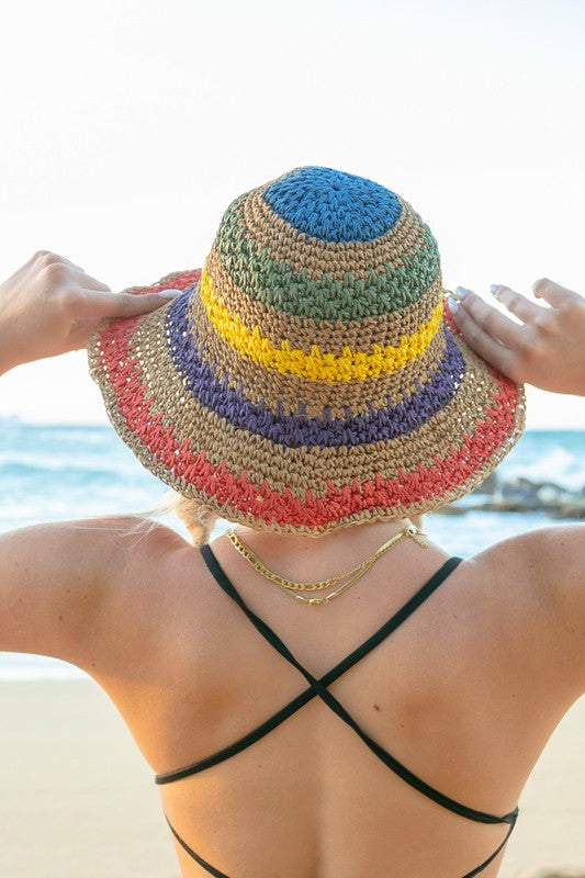 Rainbow Woven Straw Bucket Hat - RARA Boutique 