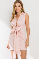 V-Neck Poplin Sleeveless Dress with Bow - RARA Boutique 