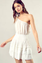 Pleated Detail One Shoulder Cami Mini Dress - RARA Boutique 