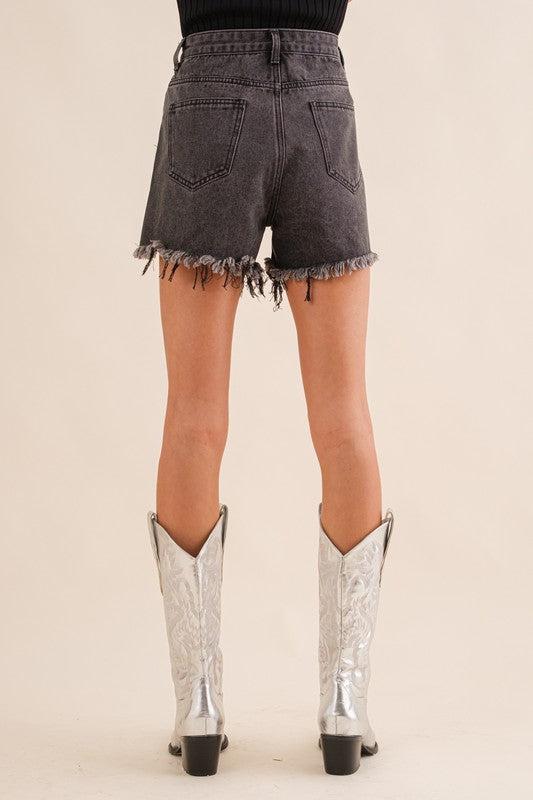 Jewel Embellished Frayed Denim Shorts - RARA Boutique 