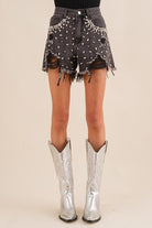 Jewel Embellished Frayed Denim Shorts - RARA Boutique 