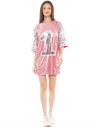 Number One Sequin Pink Jersey T-Shirt Dress - RARA Boutique 