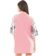 Number One Sequin Pink Jersey T-Shirt Dress - RARA Boutique 